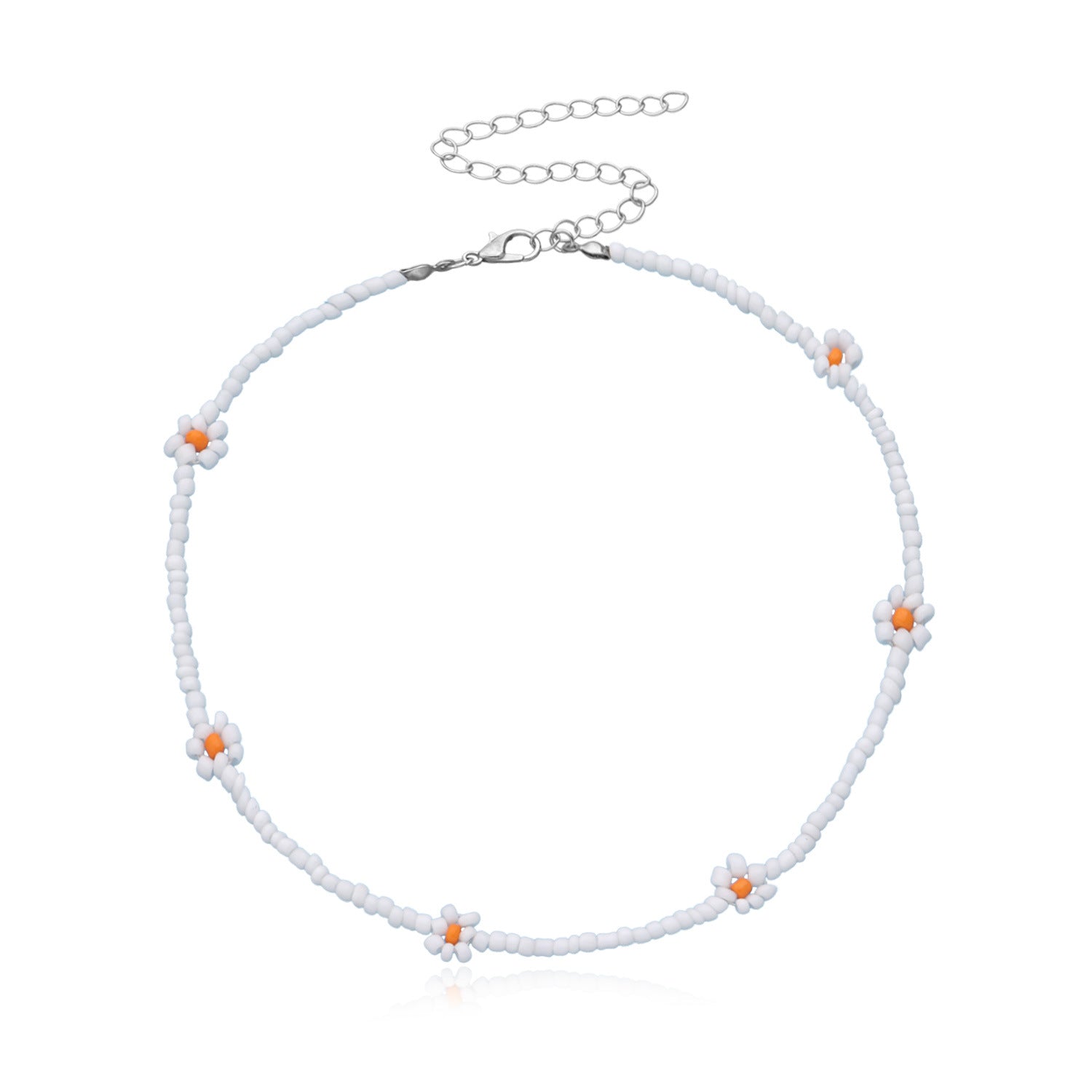 Wholesale Rice Bead Flower Alloy Necklace